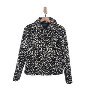 Dana Buchman Cheetah Zip Up Wool Blend Blazer Jacket Size 2 Petite Black Cream